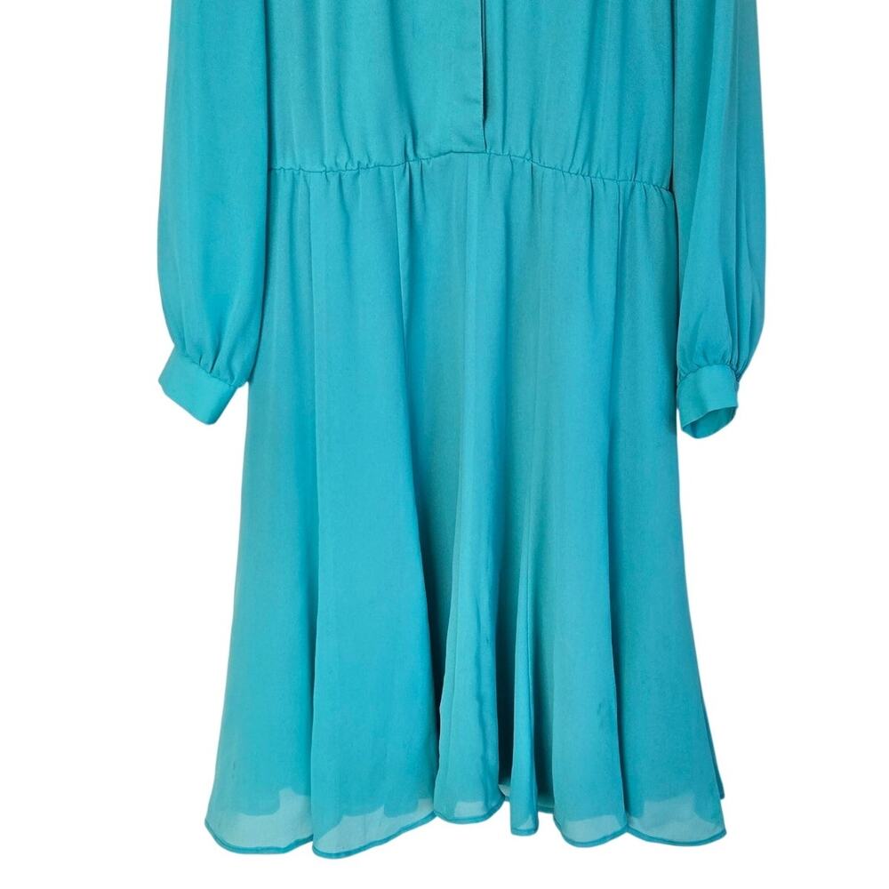 1980s Vintage Turquoise Chiffon Secretary Dress Sheer Bishop Sleeve USA Size 10 - Picture 6 of 10